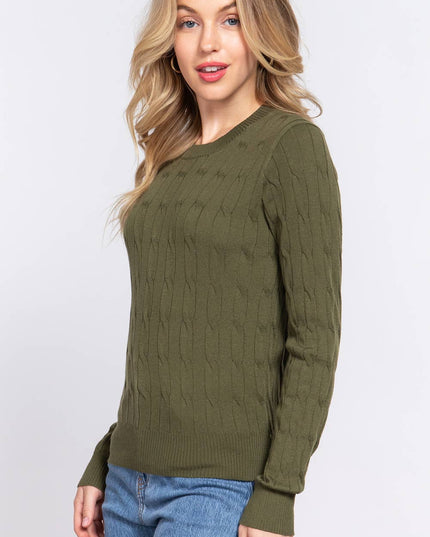 Long Sleeve Round Neck Cable Sweater