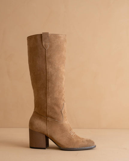 The Roxanne | Latte Knee High Western Bucket Boot
