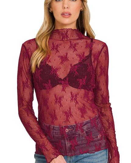 `1014 Lace See Through Layering Top SI-25496 Zenana