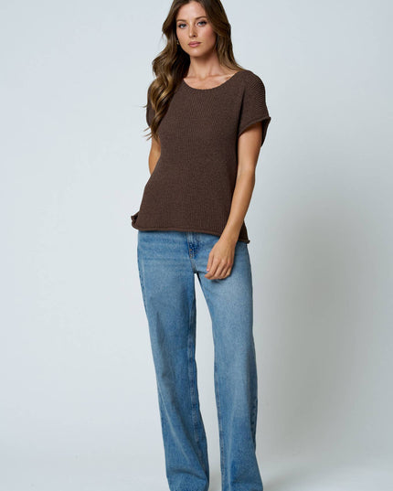 CREW NECK RAW SLEEVE RELAXED SWEATER KNIT TOP