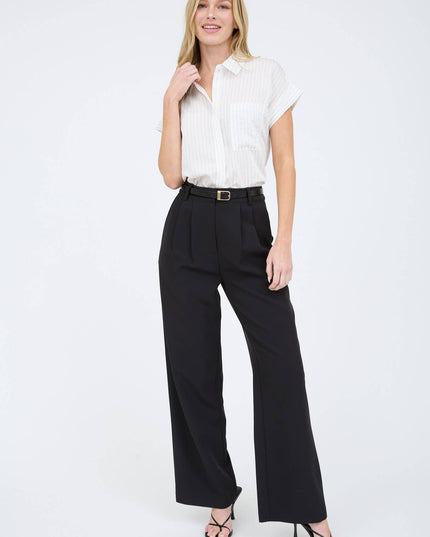 PINSTRIPE SHORT SLEEVE COLLARED SHIRT