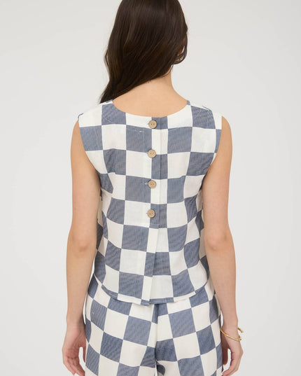 CHECKERED SLEEVELESS LINEN CROP TOP