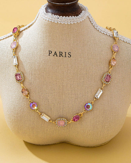 Mixed-Shape Pink & Clear Crystal Station Necklace | 80N93267