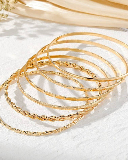 Gold Layered Bangle Set - Mixed Texture Stack | 40B5238