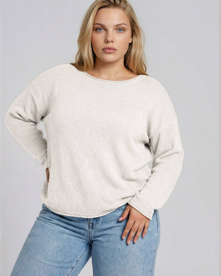PLUS TEXTURED RAW EDGE LONG SLEEVE KNIT SWEATER