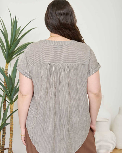 PLUS PINSTRIPE SHORT CUFF SLEEVE BUTTON DOWN SHIRT