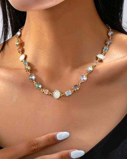 Multi Gemstone Opal Crystal Link Necklace | 80N93406