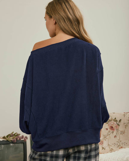 TIERED SLEEVE BOAT NECK EXPOSED SEAM KNIT TOP