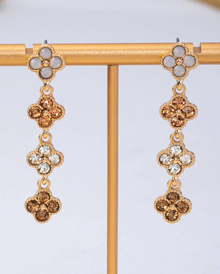 Graduated Clover Rhinestone Dangle Drop Earrings | 80E62642