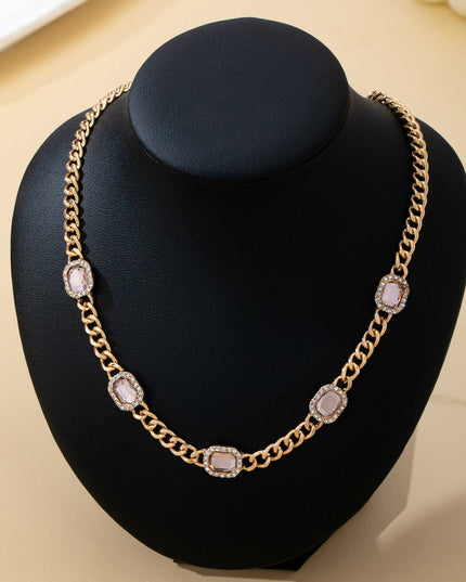 Soft Pink Crystal Station Statement Necklace | 80N93382