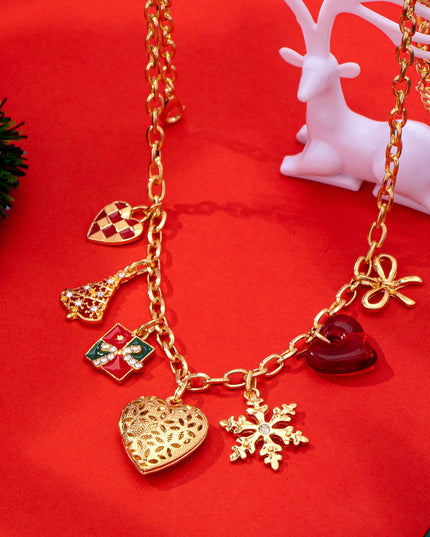 Christmas Checkered heart tree gift box Necklace | 80N93332