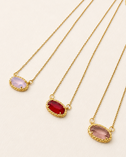 OVAL GEMSTONE CHARM PENDANT NECKLACE | 40NK9661