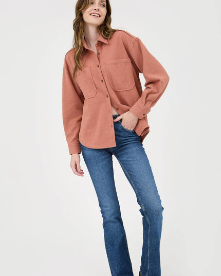RIB KNIT EXPOSED SEAM BUTTON UP TOP