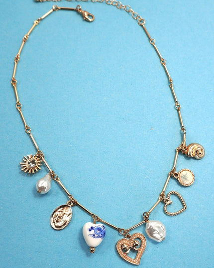CHARM NECKLACE-CERAMIC PORCELAIN HEART PEARL |  80N91553