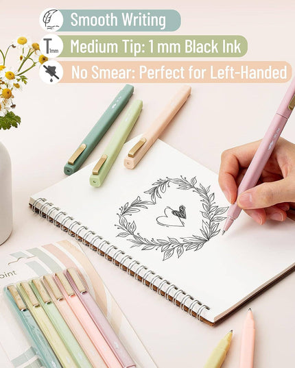 Aesthetic Black Pens 6 Pack Fast Dry
