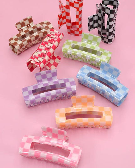 JUMBO RESIN CHECKER HAIR CLAW CLIPS 4inch | 40H664