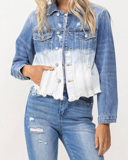 CLASSIC CROP JACKET W BOTTOM BLEACH DETAIL