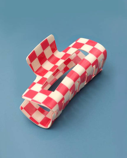JUMBO RESIN CHECKER HAIR CLAW CLIPS 4inch | 40H664