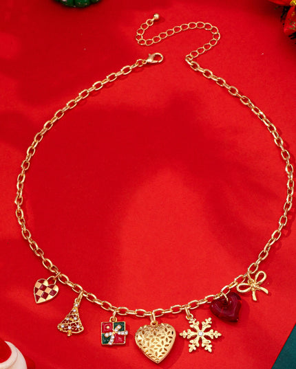 Christmas Checkered heart tree gift box Necklace | 80N93332