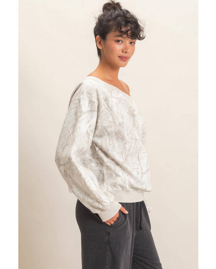 Tree Camouflage Print Off The Shoulder Sweatshirt
