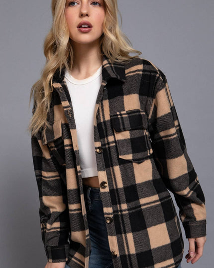 Long Sleeve Check Printed Fleece Shacket