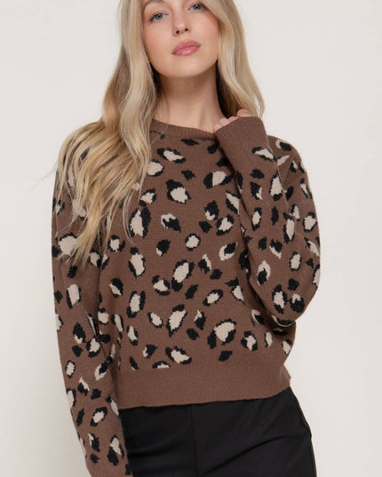 Long Sleeve Crew Neck Animal Jacquard Sweater Top
