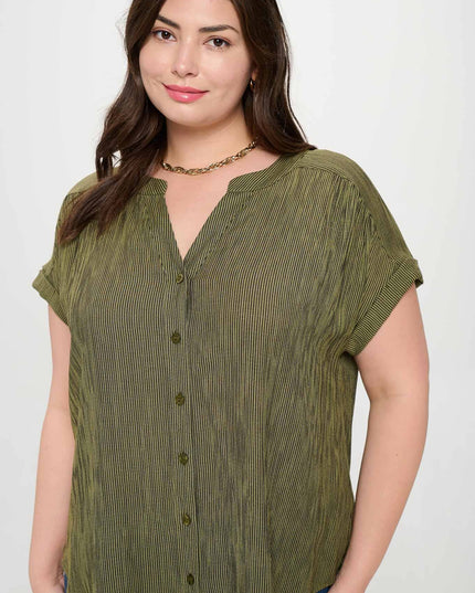 PLUS PINSTRIPE SHORT CUFF SLEEVE BUTTON DOWN SHIRT