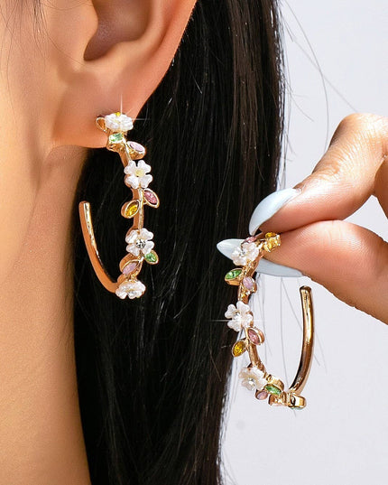Botanical White Enamel Flowers Crystal Earrings | 80E62639