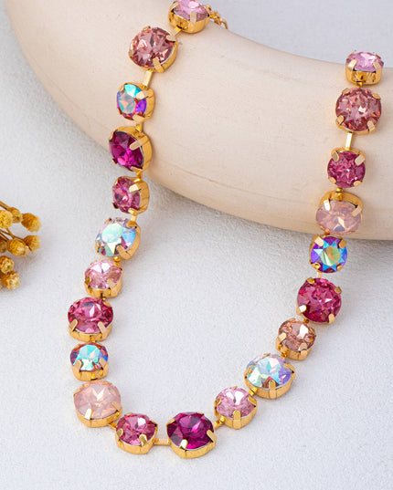 Multi-Tone Pink and Purple Crystal Tennis Necklace| 80N93416