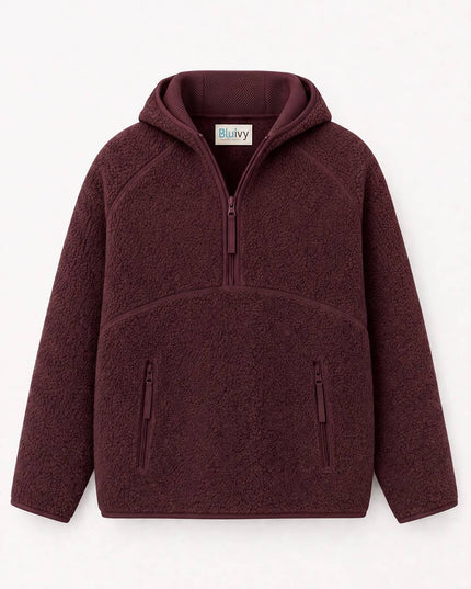 SOFT SHERPA FLEECE HALF-ZIPPER FRONT HOODIE PULLOVER