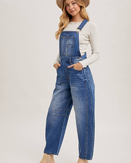 DENIM BARREL OVERALLS