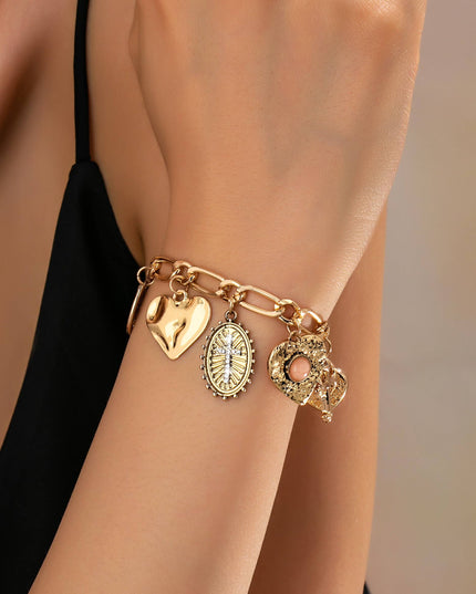 Charm Bracelet-Cross Heart Oval Motifs | 80B1651