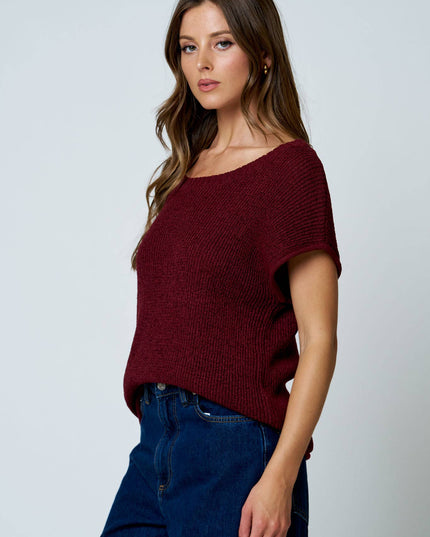 CREW NECK RAW SLEEVE RELAXED SWEATER KNIT TOP