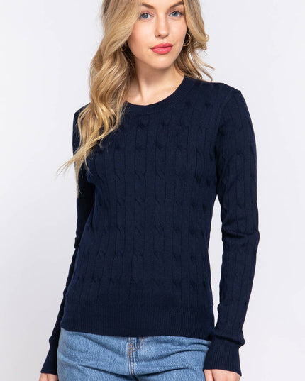 Long Sleeve Round Neck Cable Sweater