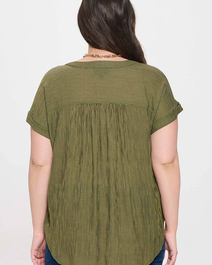 PLUS PINSTRIPE SHORT CUFF SLEEVE BUTTON DOWN SHIRT