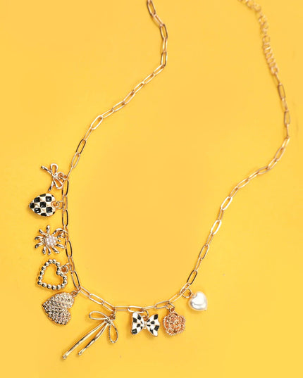 CHARM NECKLACE-BOW CHECKER HEART FLORAL |  80N91685