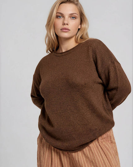 PLUS TEXTURED RAW EDGE LONG SLEEVE KNIT SWEATER