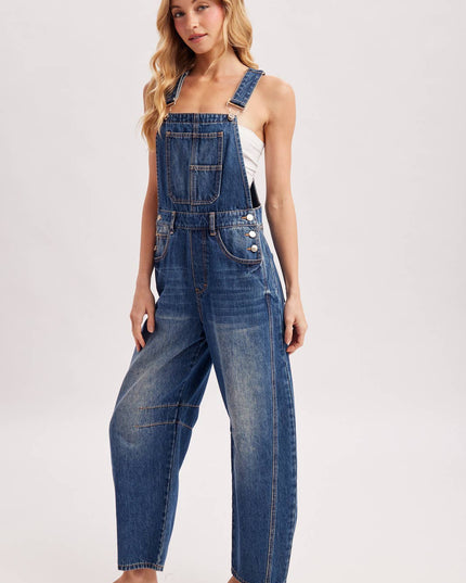 DENIM BARREL OVERALLS