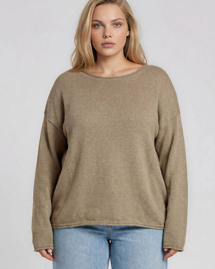 PLUS TEXTURED RAW EDGE LONG SLEEVE KNIT SWEATER