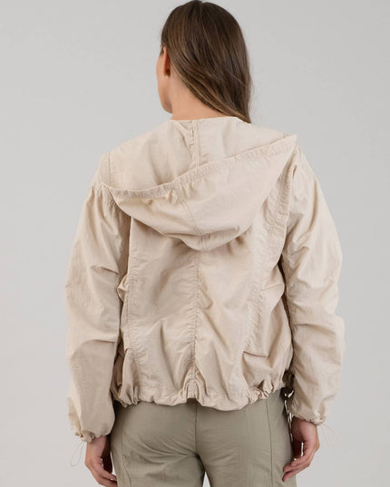 ZIP UP DRAWSTRING HOODED JACKET
