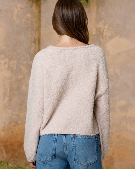 LONG SLEEVE FUZZY KNIT PULLOVER SWEATER (PRE-ORDER)
