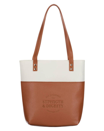 Bible Tote Cream/Toffee Strength & Dignity Prov. 31:25