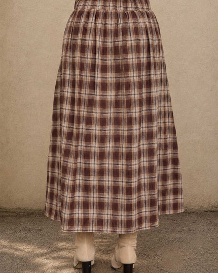 PLAID PLEATED SIDE SLIT MIDI SKIRT