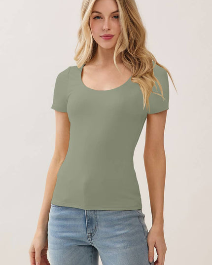 JT57500 - DOUBLE LAYER SCOOP NECK SHORT SLEEVE TOP