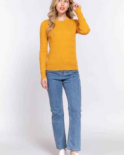 Long Sleeve Round Neck Cable Sweater