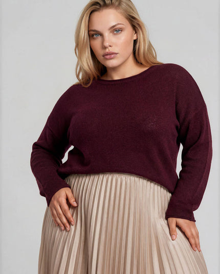 PLUS TEXTURED RAW EDGE LONG SLEEVE KNIT SWEATER