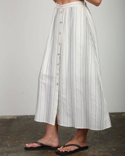 STRIPE MOCK BUTTON DOWN MIDI SKIRT