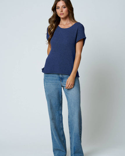 CREW NECK RAW SLEEVE RELAXED SWEATER KNIT TOP