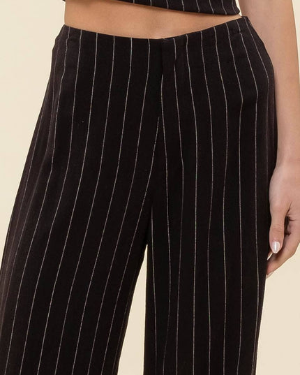 PINSTRIPE WIDE LEG LINEN DRESS PANTS