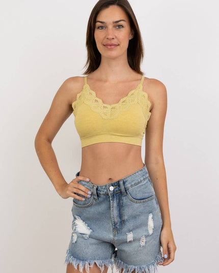 COMFY! Ultra Soft Lace Trim Ribbed Padded Seamless Bralette